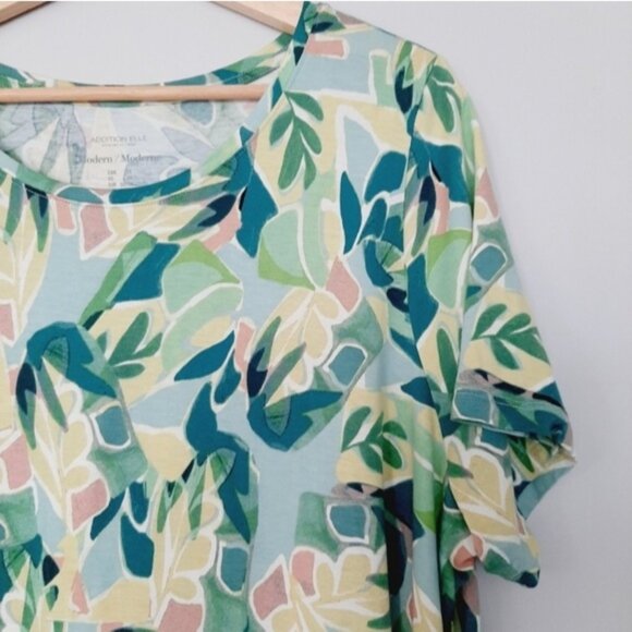 ADDITION ELLE Modern T-shirt Abstract Floral Botanical Green & Blue Top Sz 2X - Picture 5 of 14